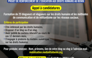 Appel à candidatures pour la formation de 25 blogueurs et vlogueurs sur les droits humains